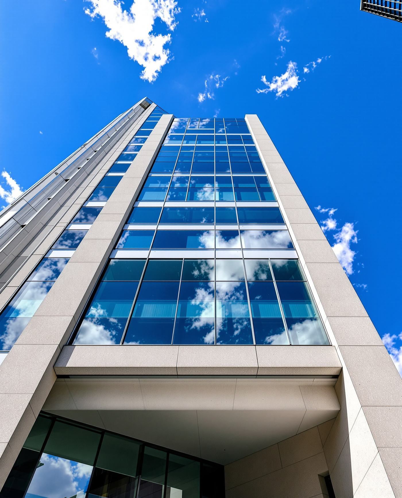 Commercial building facade freshly cleaned
